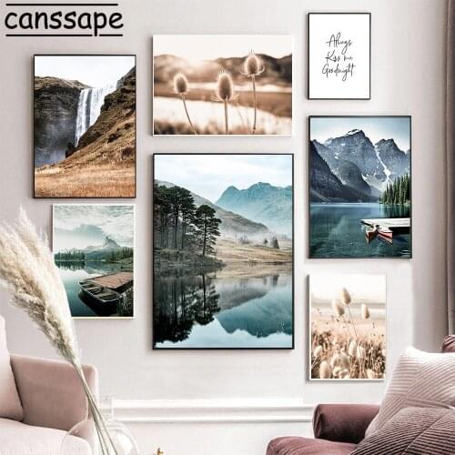 Nature Landscape Wall Art Posters Mountain Lake Painting Reed Canvas Print Travel Poster Nordic Wall Pictures Living Room Decor