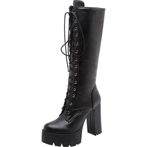 Fall 2020 New Boots, Lace-Up High Boots, Comfortable &Versatile Waterproof Platform Womens Shoes Thick Heel Downy Womens Boots