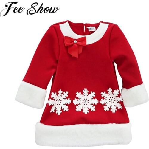 New Year Girls Toddlers Infant Christmas Snowflake Full Sleeve Santa Claus Dresses Costume SZ 2T-6Y Clothing Festive Cute
