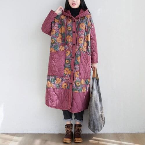 Chinese Style Clothing Women Clothes 2021 Winter Plus Cotton Parkas Coat Women Hooded Print Thicken Warm Loose Coat Female 12101