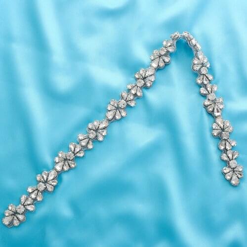 Wholesale Handmade Beaded Gold Pearl Crystal Accessories Silver Garment Applique Wedding Dresses Wide Rhinestone Bridal DIY S176