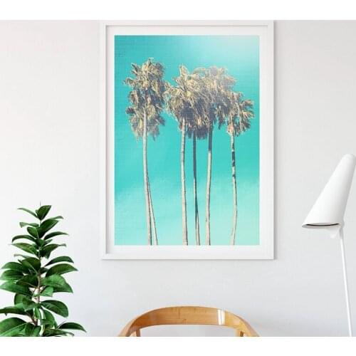 Palm Tree Decor Canvas Painting Blue Wall Art , California Landscape Canvas Print Palm Tree Wall Picture Tropical Art Deocr