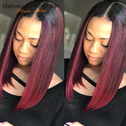 Rebecca Straight Lace Part Human Hair Wig For Women Peruvian Remy Straight Hair Middle Part Wig Ombre Blonde Lace Front Bob Hair