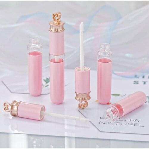 7ml pink plastic lip gloss empty tube cosmetic Golden Crown lipgloss packaging container