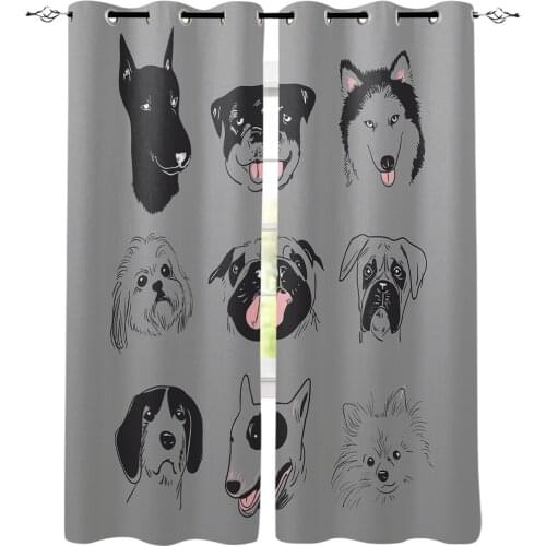 Pet Dog Collection Gray Window Curtains Living Room Kitchen Modern Home Decor Bedroom Treatment Drapes