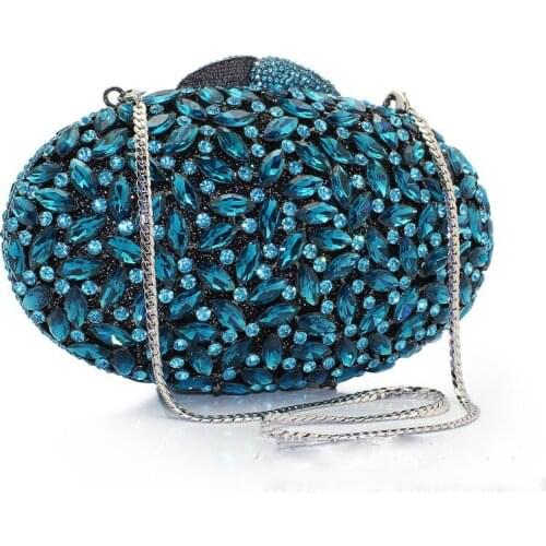 Blue Rhinestone Crystal Ladies Evening Bags Clutch Bag Luxury Women Shoulder Bag Diamond Handbags Fashion Female Party Purses
