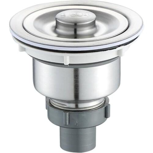 Kitchen Sink Drain Removable Deep Waste Basket Stopper, Strainer Assembly, Sealing Lid, Stainless Steel Sink Strainer, Brushed