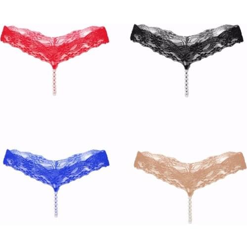Women See Through G String Pearl Massage Sexy Thong Transparent Panties Temptation Underwear Lace Tanga