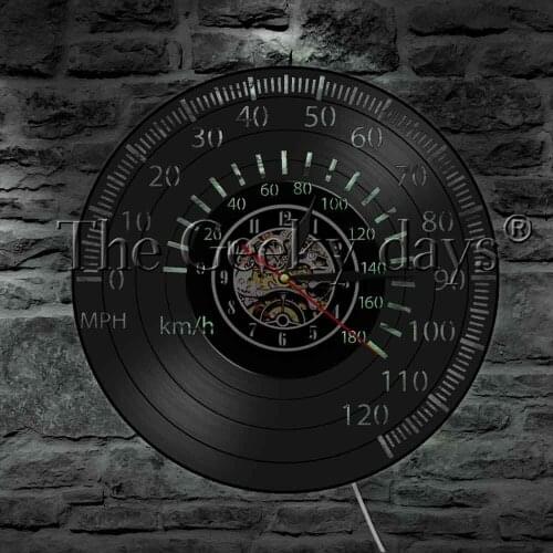 Vintage Racer Tachometer Vinyl Record Wall Clock Motorcycle Racing Bike Speedometer Wall Clock LED Night Light Table Lamp