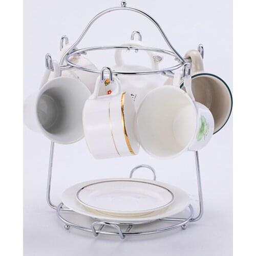 1pc Iron Art Coffee Cup Rack Household Coffee Cup Holder Kitchen Plate Rack Organizer Coffee Saucer Stand Cafe Shop Restaurant
