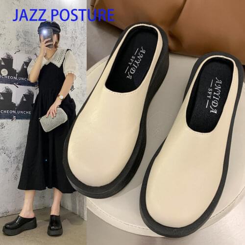 2021 Spring Flats Women Shoes Round Toe Loafers platform Black beige Moccasin Mules Shoes For Women z742