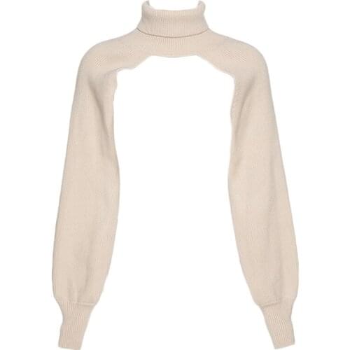 Women Lantern Long Sleeve Sweater Sexy Hollow Turtleneck Knit Crop Top Cover Up D08E