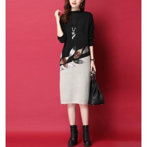 High Quality Winter Women Half High Collar Sweater Dresses Autumn Knitted Dress Female Pullover Long Sleeve Dress Vestidos X333