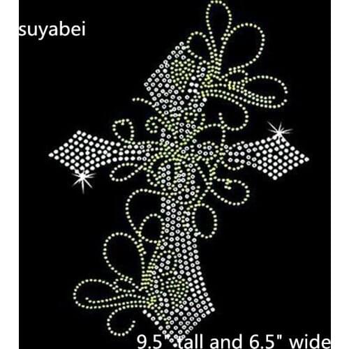2pc/lot Cross stone iron on transfer hot fix rhinestone transfer motifs iron on crystal transfers design fixing rhinestones