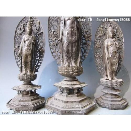20 Tibet Buddhism Temple Pure Copper Three Saints of the West Buddha Set Statue Discount 55