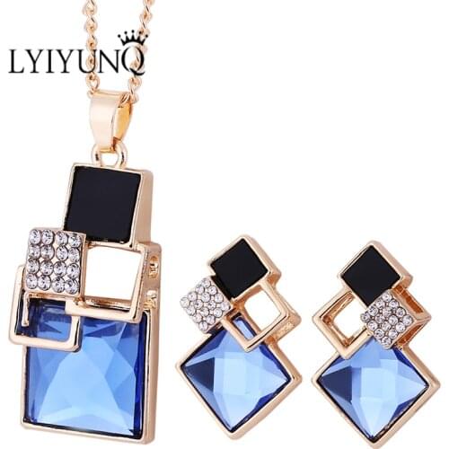 2019 Fashion Brand Square Geometry Jewelry Sets Pandent Necklace Stud Earrings Crystal Magic Space Jewelry Set For Women