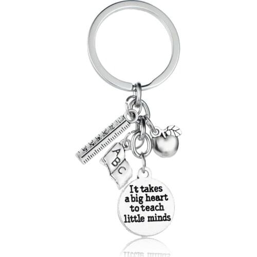 36PC Teacher Keychains It Takes A Big Heart To Teach Little Minds Keyrings Teachers Day Gifts Apple Ruler ABC Book Charm Jewelry