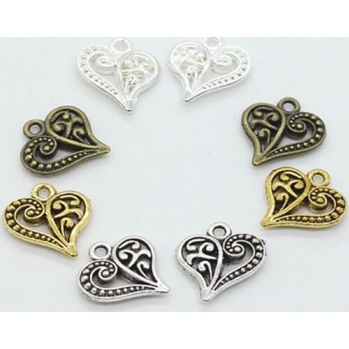 50pcs/lot 15*14mm Antique gold/silver color/Bronze Hearts Love Shape Charms Small Metal Leaf DIY Jewelry Findings Accessories
