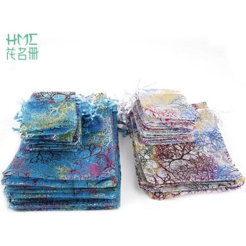 New 50pcs/lot 7x9cm 9x12cm 10x15cm Drawstring Organza Bags Colorful Jewelry Packaging Bags Wedding Gift Bags Home Decoration Bag