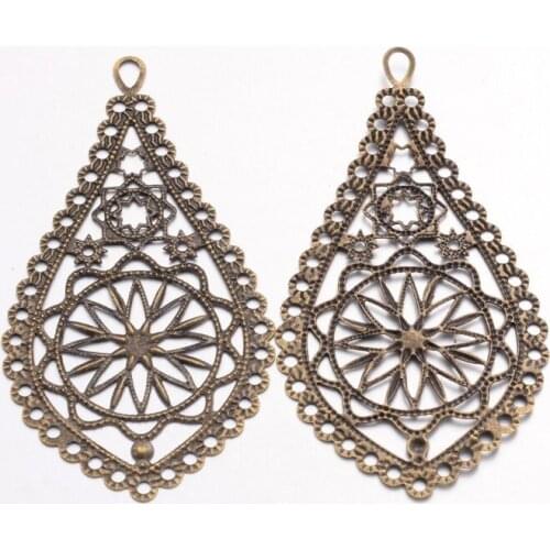 500pcs Iron Filigree Drop Pendants for necklace jewelry making,Antique Bronze, 66x35x1mm, Hole: 3mm