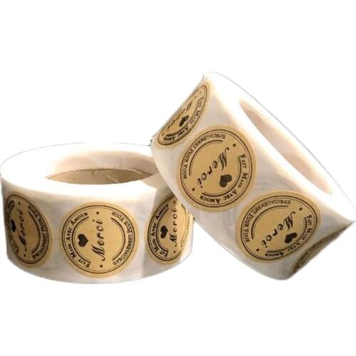 500pcs Natural Kraft Merci French Thank You Fait Main Avec Amour labels Stickers for DIY Seal Label Baking Package Stickers 652A