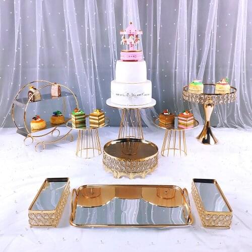 9pcs gold mirror cupcake stand crystal metal creative home large fruit plate fruit basket home set cake tool