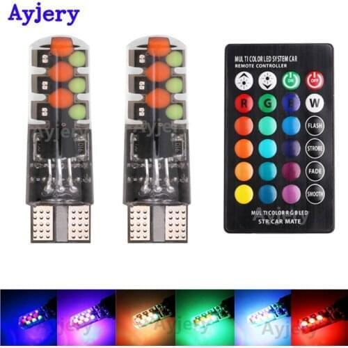 AYJERY 50 Sets T10 Led W5W RGB COB 12SMD Colorful Multi Mode Car Light Bulbs Clearance light With Remote Controller Car Styling