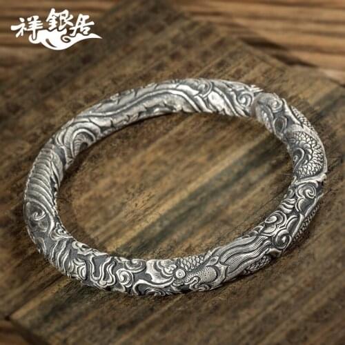 Silver auspicious longfeng sterling silver bracelet middle-aged and old elders of mothers day gift comfort relief