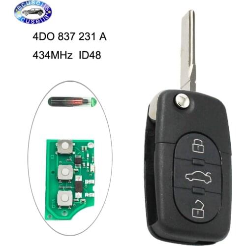 3 Button Folding Keyless Remote Key Fob For Audi A3 A4 A6 Old Models 433Mhz With ID48 Chip 4D0 837 231 A