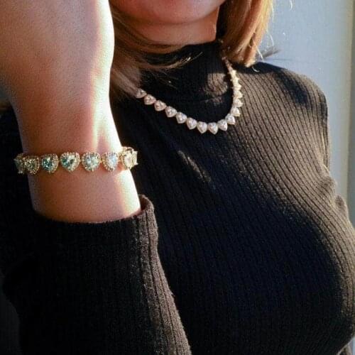 2021 Iced Out Bling 5A Cubic Zirconia Heart CZ Cluster Necklace For Women Girlfriend Lover Halo CZ Tennis Chain Choker Necklace