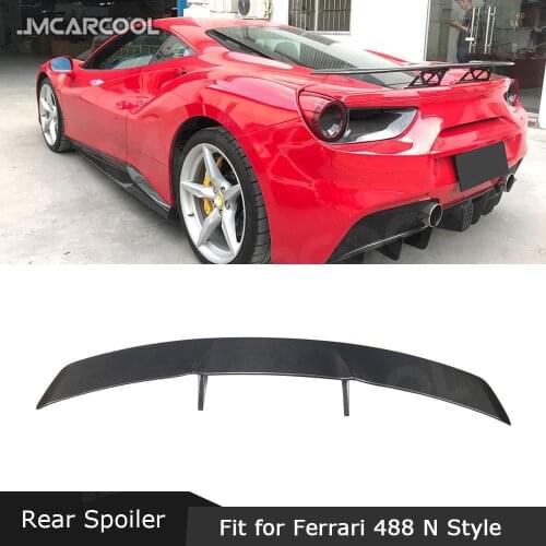 Dry Carbon Fiber Rear Trunk Lip Chin Spoiler FRP Unpainted Black Lip Wings case for Ferrari 488 N Style 2015 2016 2017 2018