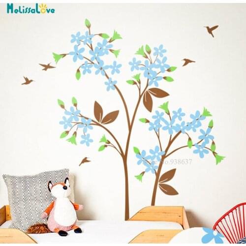 DIY Cute Floral Tree Wall Decals Blossoms Humming Birds Sticker Spring Nursery Room Decal Removable Vinyl Wall Stickers BB031