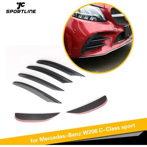 For Mercedes-Benz C Class W206 C200 C300 2019 Front Bumper Lip Fender Trim Air Vent ABS Glossy Black Carbon Look Silver