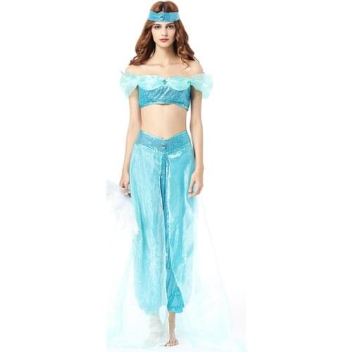 Fantasia Aladdin Jasmine Princess Costume for Adults Women Kigurumi Arab Princess Cosplay Fancy Dress Up Suit