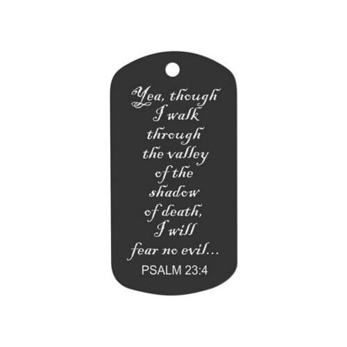 Hot sales Laser engraved Dog Tag Custom Military ID Bible Verse Psalm 23:4 dog tags cheap custom steel words dog tags