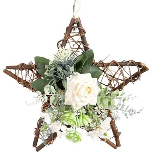 Artificial Rose Flower Wreath Five-Pointed Star Wreath for Hanging Front Door Wall Window Wedding Farmhouse Home Decor