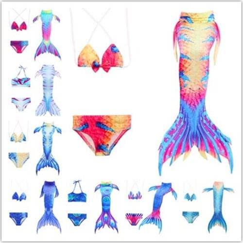 3PCS Mermaid Tail Costume for Girls Children Swimsuits Little Mermaid Tail with Optional Monofin Girl Fancy Swimwear Bikini suit