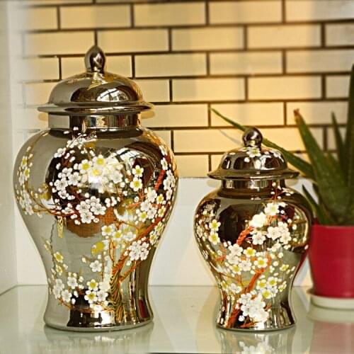 Jingdezhen ceramic ginger jar Antique Porcelain temple jar wholesale vase ceramic jars silver color plum blossom painting