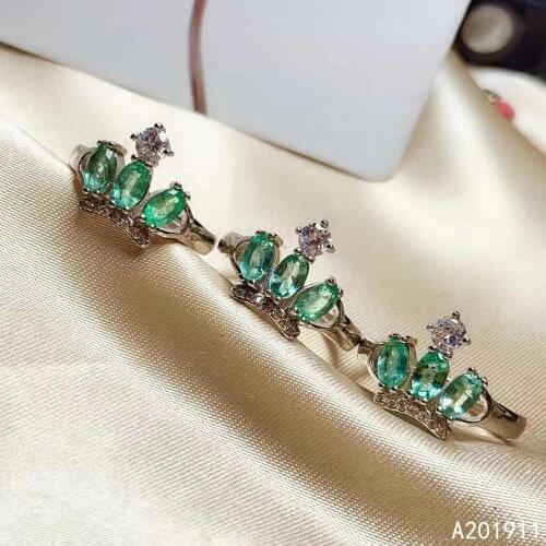 KJJEAXCMY boutique jewelry 925 sterling silver inlaid natural emerald gemstone female ring classic support detection luxurious