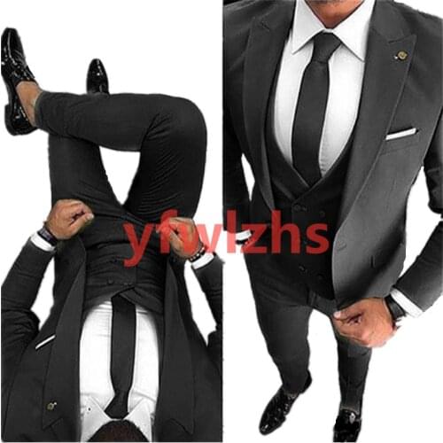 Handsome One Button Groomsmen Peak Lapel Groom Tuxedos Wedding Dress Men Suits Blazer Prom Dinner (Jacket+Pants+Tie+Vest) A903