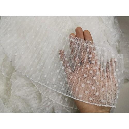 1Yards 91cm Pleated Dot Lace Trim 3D Lace Fabric White Laces Collar Guipure Doll Sewing Accessories For Dress Craft dentelle PE9