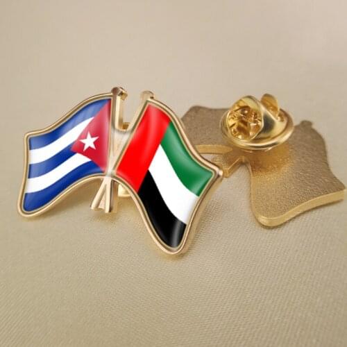 Cuba and United Arab Emirates Crossed Double Friendship Flags Lapel Pins Brooch Badges