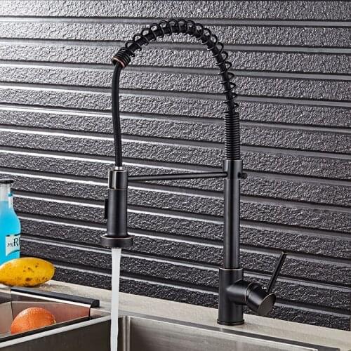 Kitchen ORB Brass Spring Faucet basin Faucet Hot and Cold Mixer Crane Deck Mount Pull Down Dual Sprayer Nozzle Water Taps