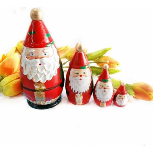 Merry Christmas 4pcs/set Matryoshka Doll Russian Doll Well-painted Santa Claus with White Beard Christmas Gifts Birthday Gifts