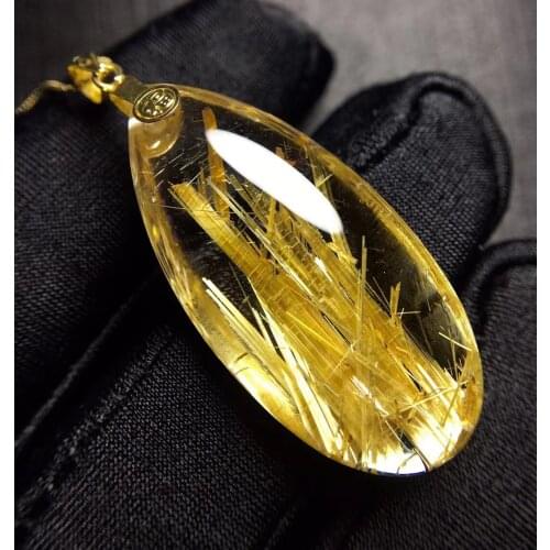 Natural Gold Rutilated Quartz Pendant Brazil Wealthy 33*16.6*8.2mm Women Water Drop Men Women Jewelry 18K Gold AAAAAA