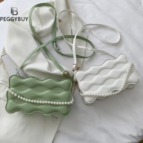Fashion Women Crossbody Bag Wave Embossing Casual Ladies Pearl PU Leather Purse Fashion Cell Phone Crossbody Bag