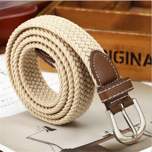 6 Colors Men Women Fashion Braided Elastic Woven Canvas Buckle Belt Waistband Waist Straps All-matched