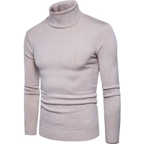 Men Autumn Turtleneck Long Sleeves Knitted Sweater Winter Casual Solid Slim Fit Turn down Collar Sweatshirt 035