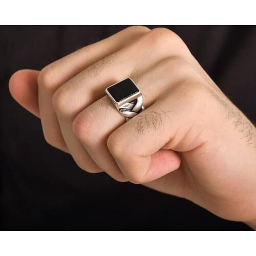 Genuine 925 Sterling Silver Black Turkish Ring for Men Natural Onyx Stone Punk Spider Paw Male Rings Gem Fashion Jewelry Gift