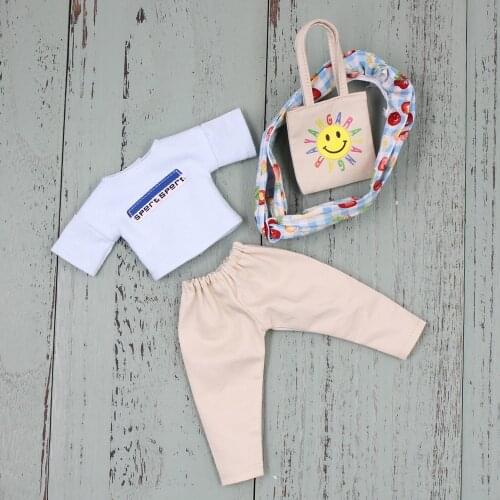 Outfits for Blyth doll Oversize White Shirt and Pants with hairband,handbag,suit for 1/6 azone BJD icy dbs
